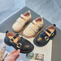 children autumn leather shoes 2022 spring metal buckle solid color black white girls casual flats 26 36 fashion kids mary janes