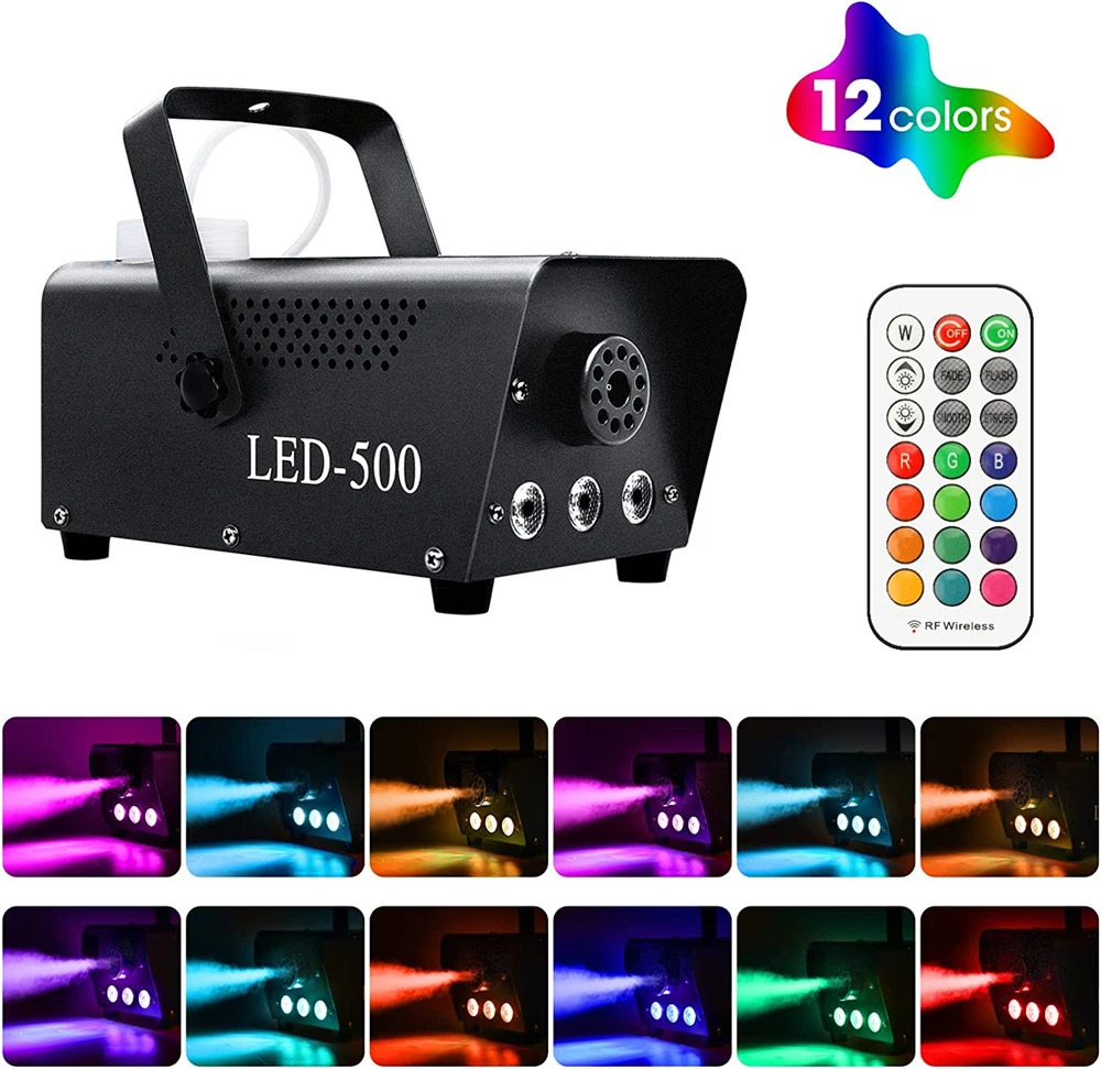 500W Disco Colorful RGB Smoke Machine Remote Control LED Fogger Ejector DJ Christmas Party Stage Light Fog Machine