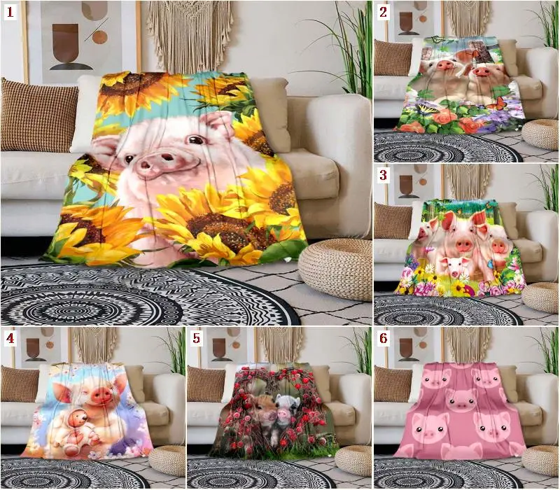 

Cute Pig Animal Blanket Beautiful Blanket for Bedroom Sofa Blanket Animal Pattern Blanket Flannel Blanket Color Home Decor