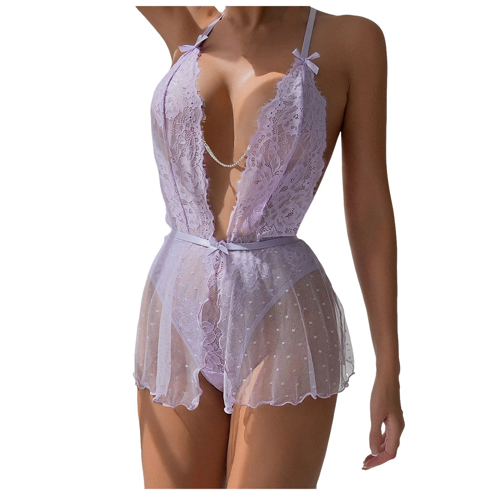 Сексуальное эротическое белье женское сетчатое кружевное боди с глубоким