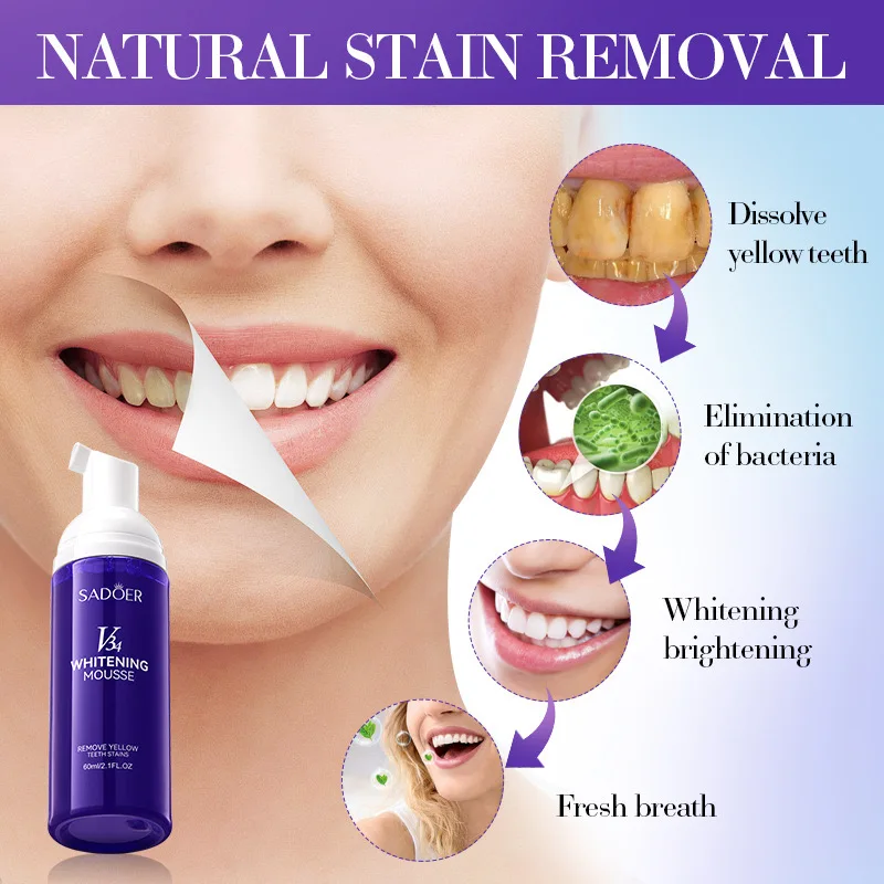 60 мл V34Мусс Зубная паста Отбеливающая зубная Осветляет отбеливание зубов Чистая