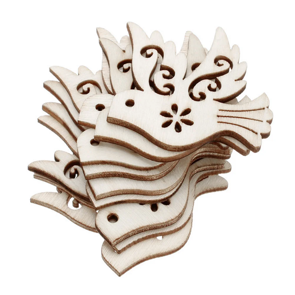 

20 Pcs Wood Discs Slices Wooden Dove Shape Tags Crafts Gift Natural Bird Pieces