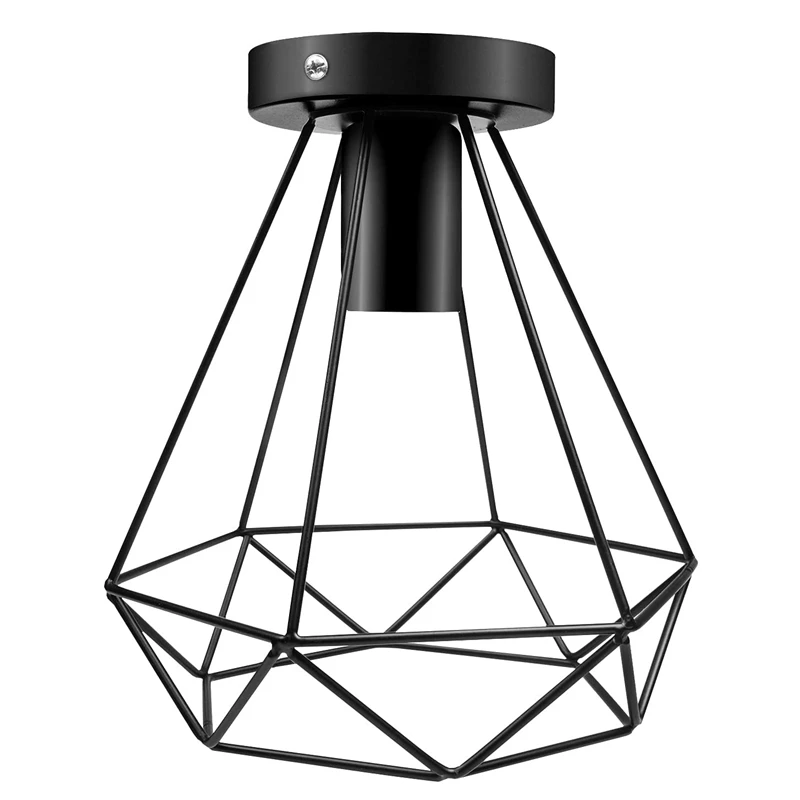 

Pendant Light Retro Hanging Lamp Wire Light Metal Cage Black Vintage Hanging Light Shape Diamond Retro Look Lamp