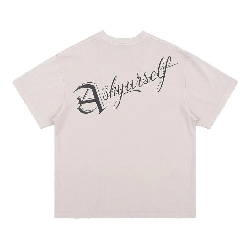 

22SS Character Washed Logo Print Askyurself T Shirt Men Women EU Size 100% Cotton Askyurself Top Tees Streetwear Summer Viking