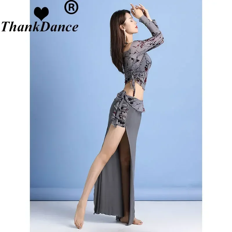 Женский костюм для танца живота восточных танцев из модала с принтом топ юбкой