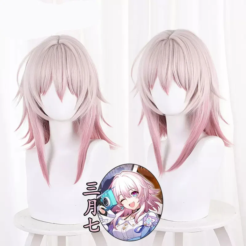 

March 7th Cosplay Wig Game Honkai Star Rail Gray with Red Color 38cm March 7th Cosplay Wig Heat Resistant Synthetic Hair