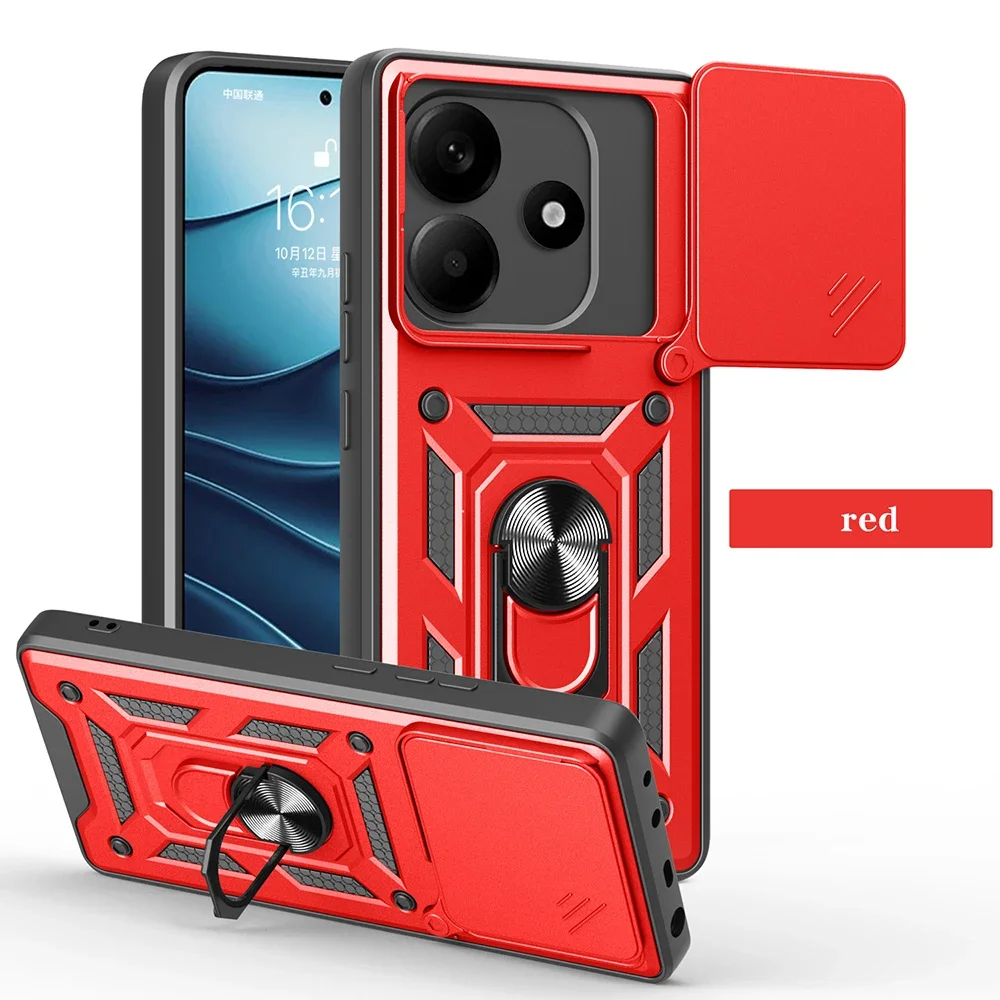 Противоударный чехол для Redmi Note 14 5G защитный с кольцом-подставкой камеры задняя