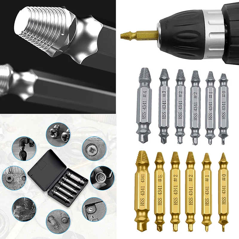 

5/6PCS Damaged Screw Extractor Drill Bit Stripped Broken Screw Bolt Remover Extractor Set High Carbon Steel Demolition Tools