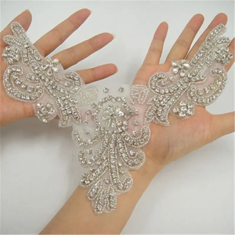 Аппликация JLZXSY ручной работы с серебряными кристаллами Стразы нашивка для