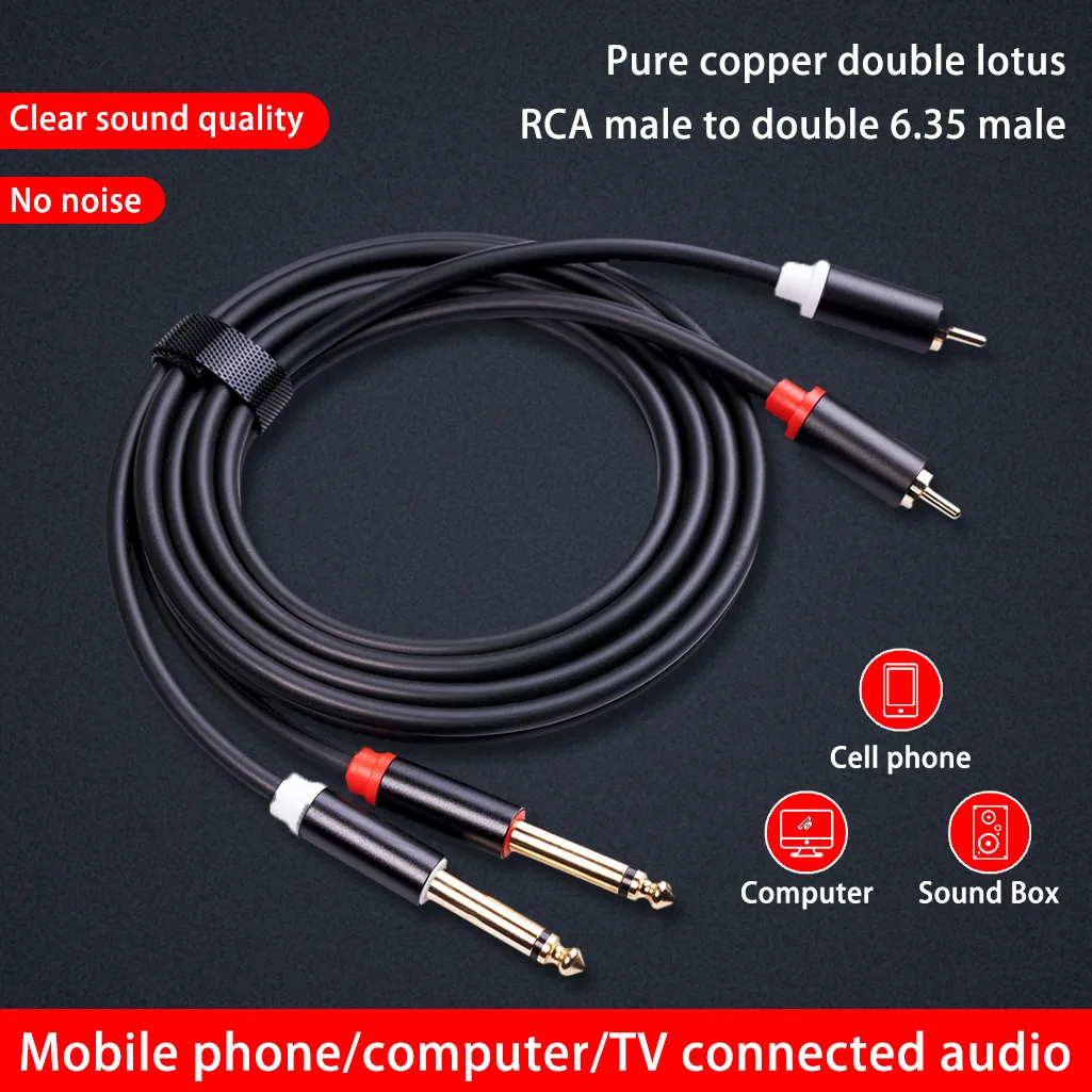 

Dual 6.35mm TS Male RCA Cable Microphone Multimedia Audio PVC Patch Cord Insert Jack Balanced MP3 Car Home Car Office