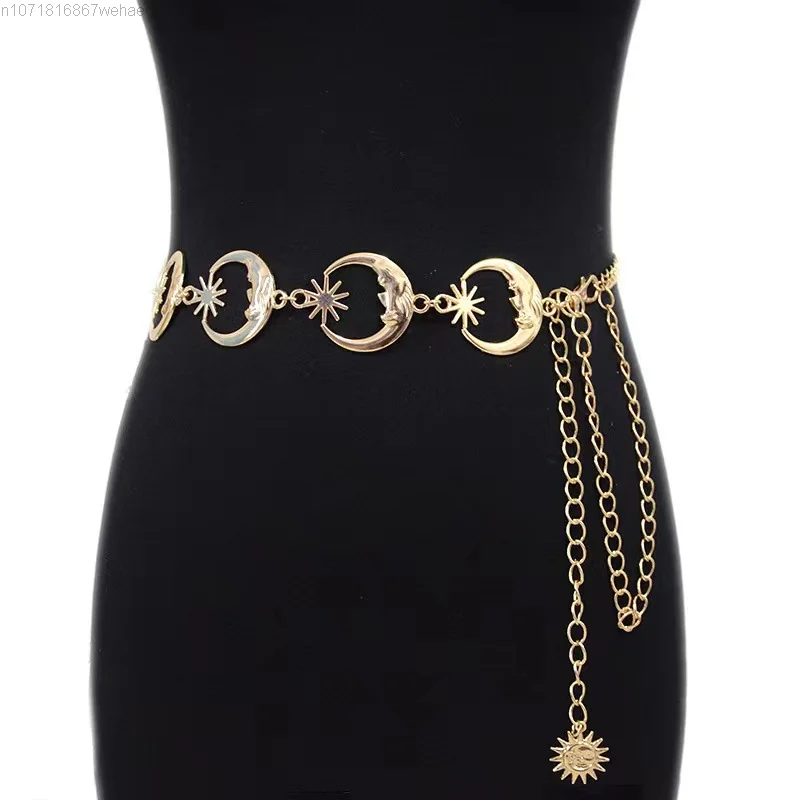 

Moon Star Alloy Greek Style Waist Chains Chic Elegant Women's Fashion Dress Pants Decor Chain Sweet Style With Skirt Waist Chain