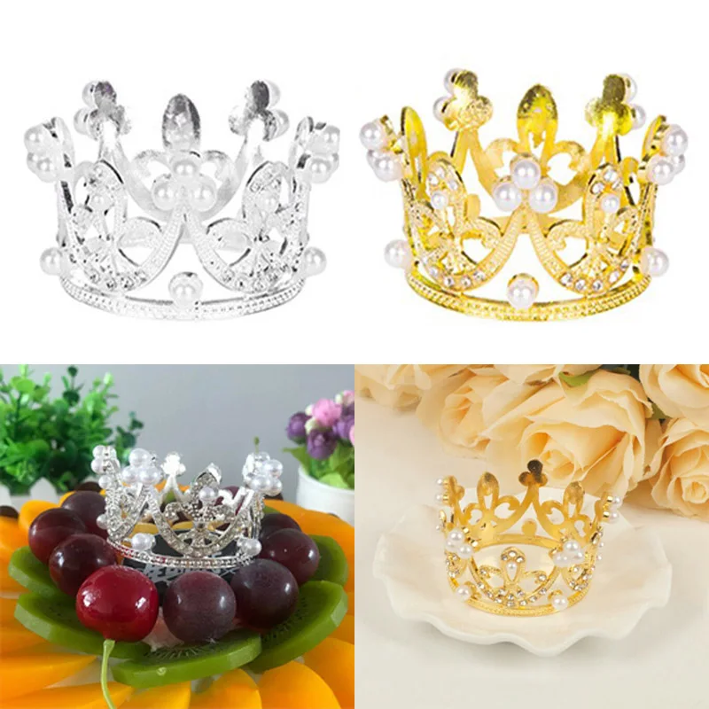 Mini Crown Cake Decoration Princess Topper Pearl Tiara Children Hair Ornaments for Wedding Birthday Party Cake Decoration images - 6