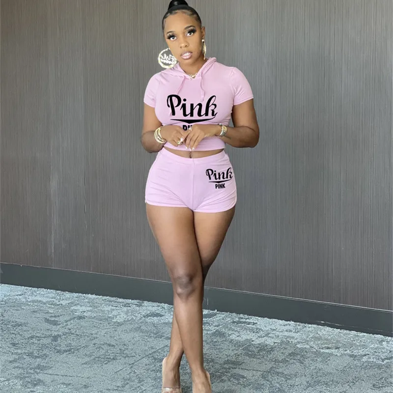 

Balogun Casual Print Womens 2 Two Peice Sets Outfits Bodycon Crop Top Hoodie Skinny Sweatpants Shorts Sets Black Matching Sets