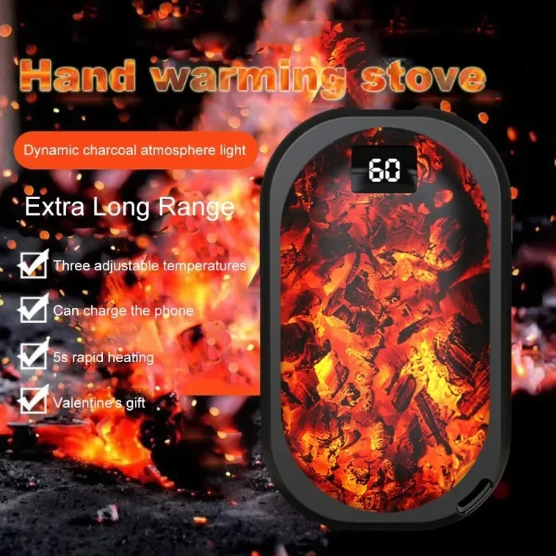 

ECHOME 5000mAh Hand Warmer USB Rechargeable Portable electric Heater CharcoalFire Power Bank Digital Electric Heater for Outdoor