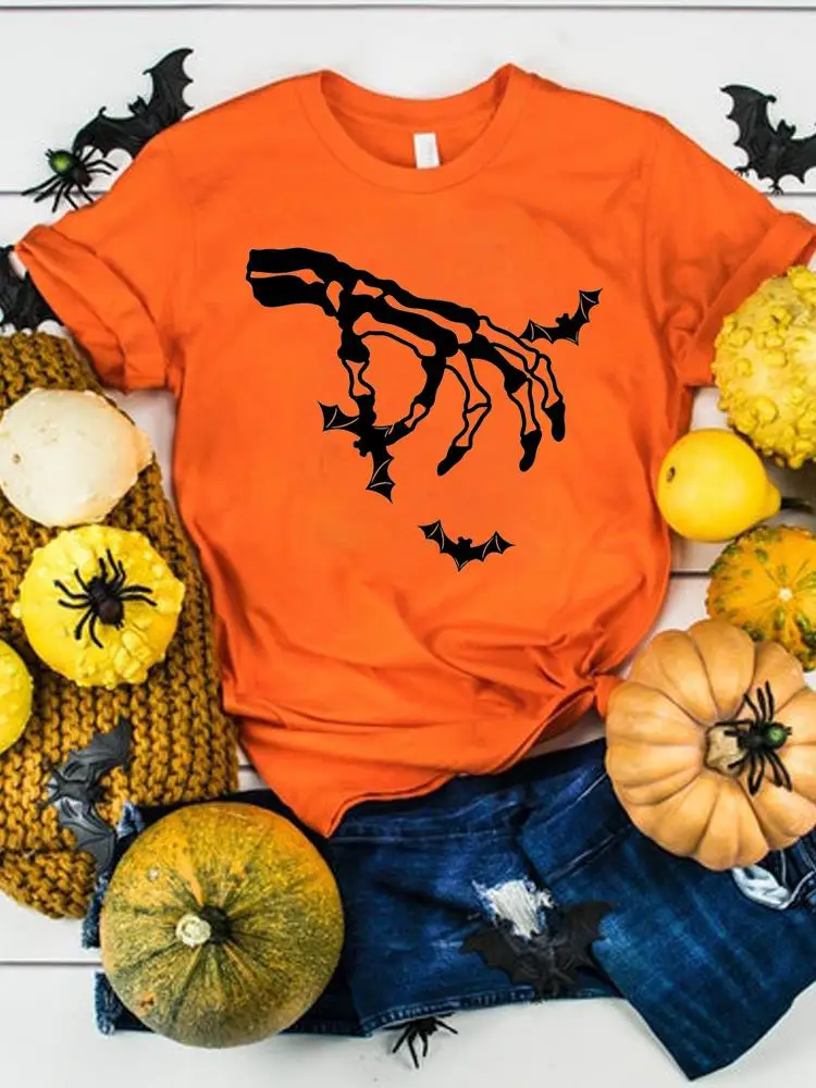 

Ladies Casual Halloween Thanksgiving Women Clothing Skull Funny Style 90s Summer Graphic Tee T-shirts Female T Shirt Clothes