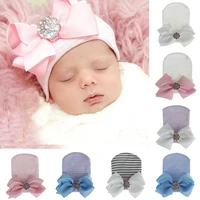 newborn baby hat toddler baby beanie hat baby girl striped caps soft pink white bow shiny diamond beanies for new born