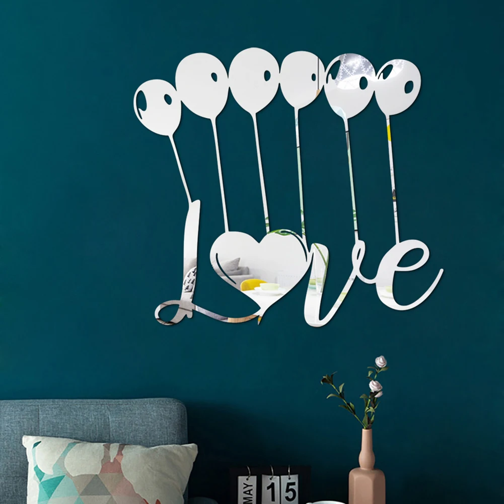 

Cutout Love Balloon Mirror Wall Sticker 3D DIY Wall Background Decor Decal Self Adhesive Stickers Art Mural Bedroom Wall Sticker