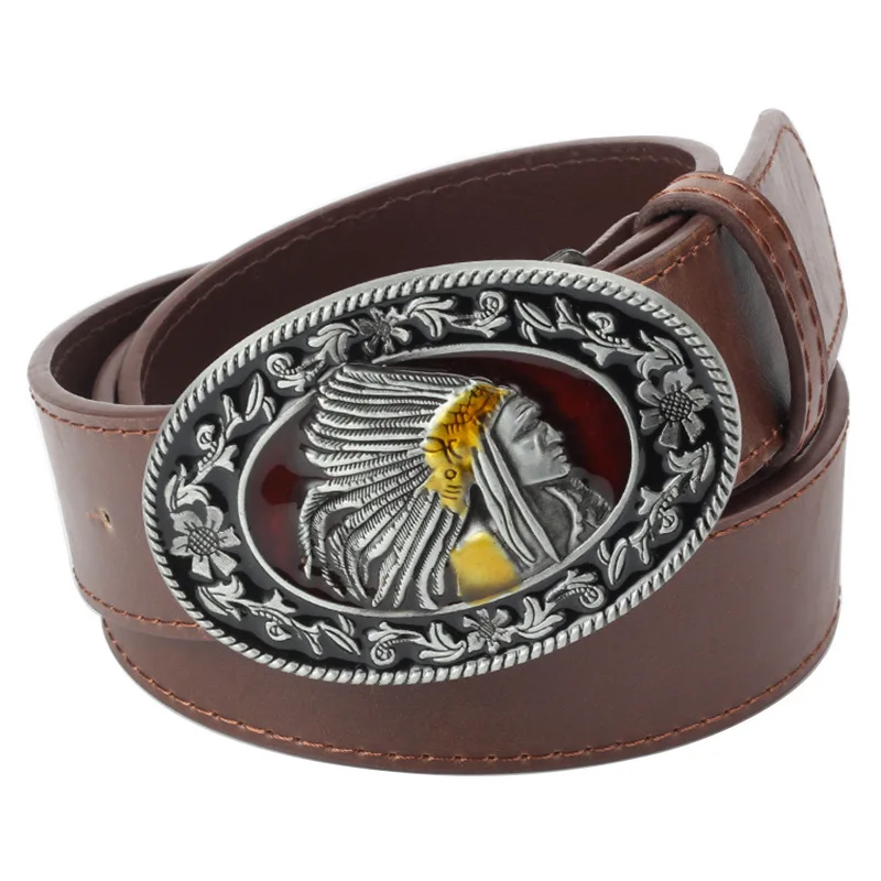 

Belt DIY Accessories Indian Indigenous Tribal Chief Head Buckle Western cowboy Smooth Component ALLOY Decorative METAL Waistband