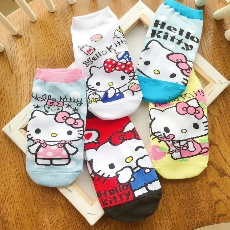 

Hellokitty Kids` Socks Kawaii Sanrio Cartoon Mymelody Kuromi Boat Socks Cute Pure Cotton Socks Ins