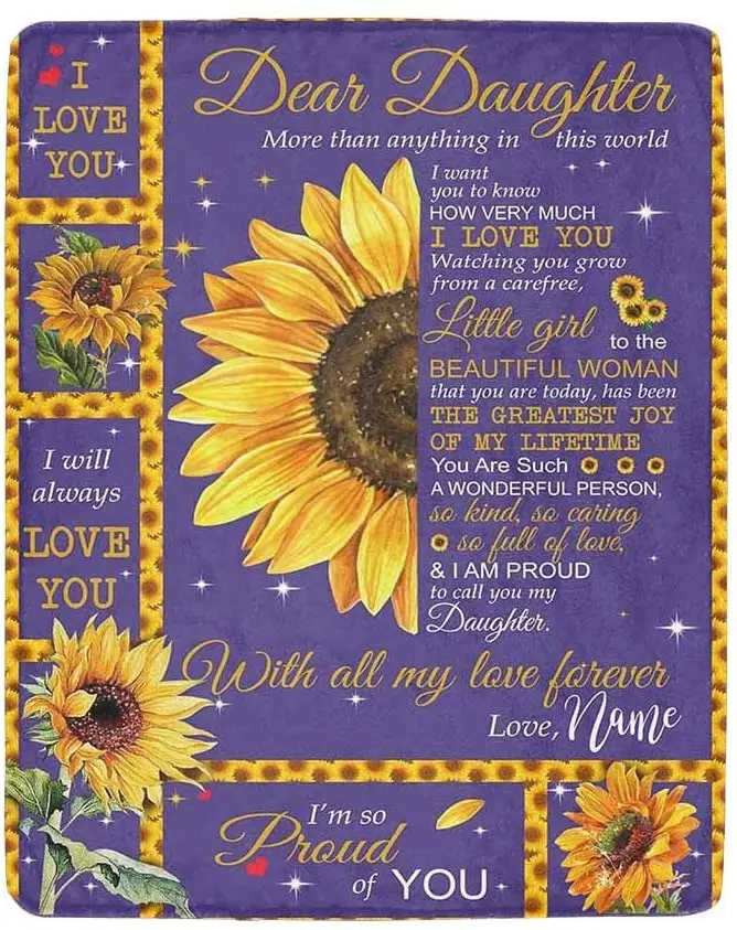

Одеяло на заказ, одеяло с индивидуальным текстом для дочери, одеяло с надписью «I Love You I'm Proud of You Love Mom», Флисовое одеяло с подсолнухом