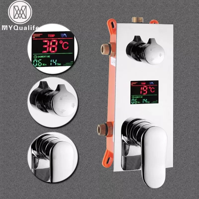 

Wall Mounted Digital Shower Mixer Valve Control with Display Intelligent Pre-box Bath Shower Panel Shower Mixers Chrome Finish