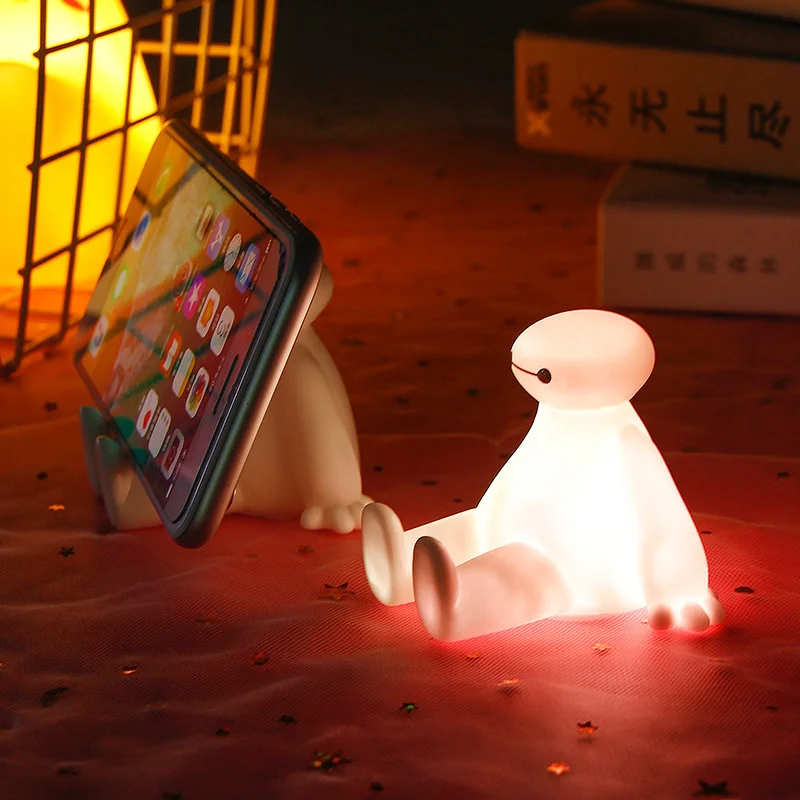 

Cute Disney Baymax Cartoo Model Mobile Phone Holder Stand Grip Kawaii Bracket Luminous Home Decoration Ornament Gifts