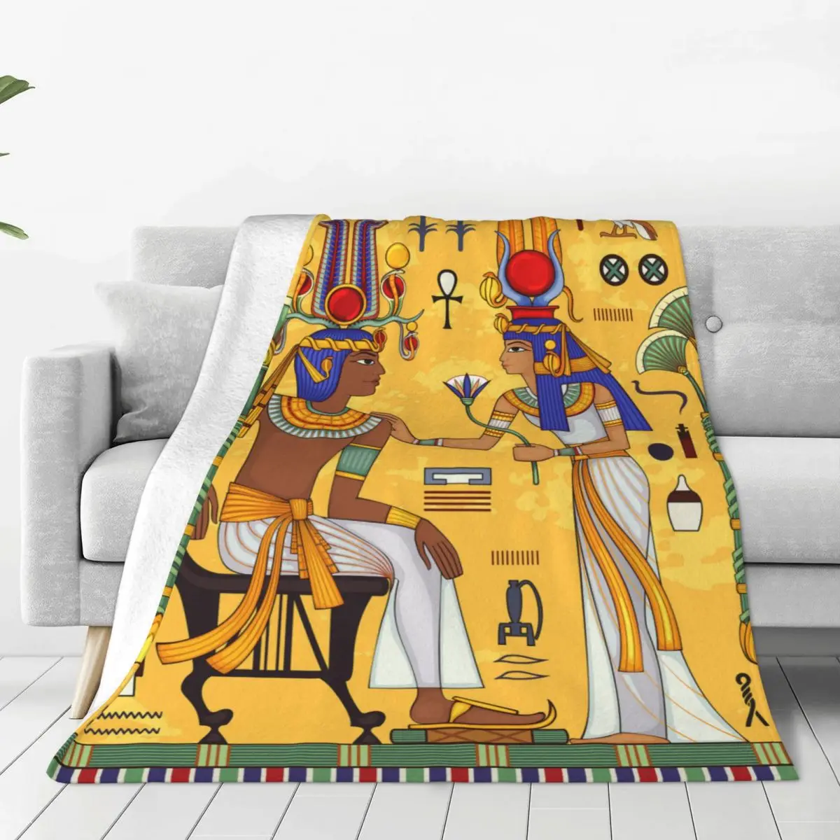 

Ancient Egypt Blanket Retro Egyptian Symbol Fuzzy Awesome Warm Throw Blanket for Chair Covering Sofa Textile Decor