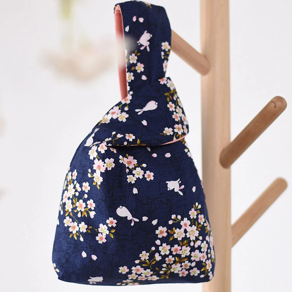 Cotton Women's Japanese Mini Portable Knot Wrist Bag Top Handle Bag Simple Purses Handbags Reusable Shopping Bag Phone Key Pouch