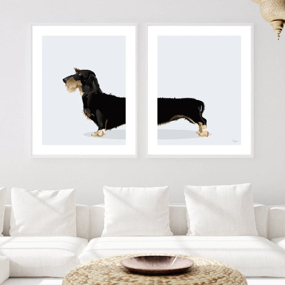 

Плакат настенный в скандинавском стиле «такса», рисование на холсте с черной и белой собакой, украшение для гостиной
