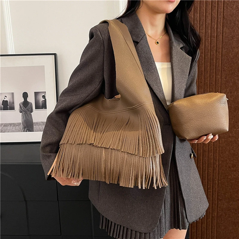 Модная Сумка-мешок с кисточкой женские сумки на плечо для женщин 2024