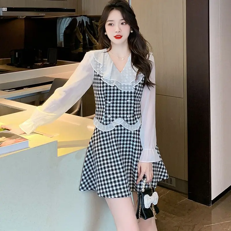 

Женское платье с оборками, новое приталенное платье в клетку для осени и зимы, 2022