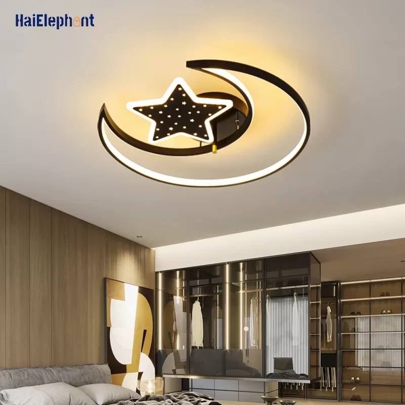 

NEW IN Modern Star Led Ceiling Lamps For Villa Bedroom Living Dining Room Study White Black Dimmable Lights Home Deco Lighting