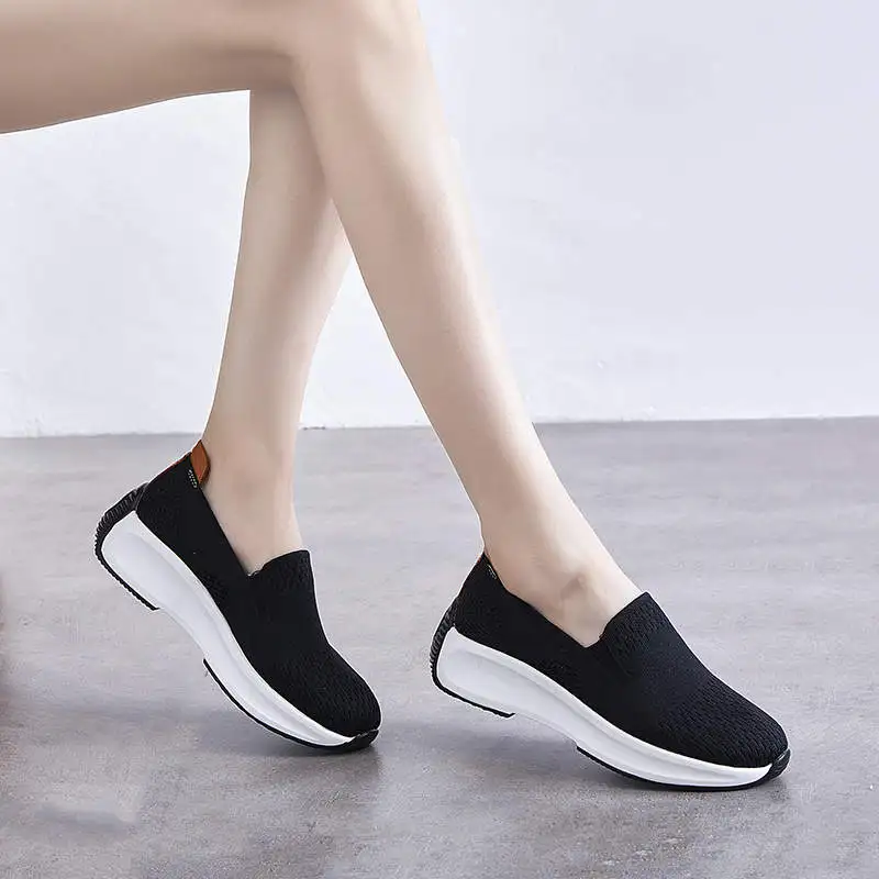 

Woman's Sneakers 36-49 Women's Sport Shoes Height Increasing Running Shoes Knitwear Fashionable Shoes Lace Up Tennis Red 287D