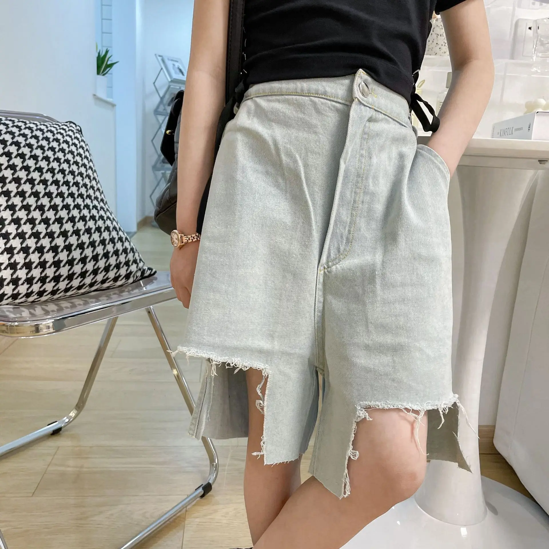 

Korean style jeans pants shorts for girls children washed vintage boys ripped toddler kids clothes distressed denim 3 to 14 yrs