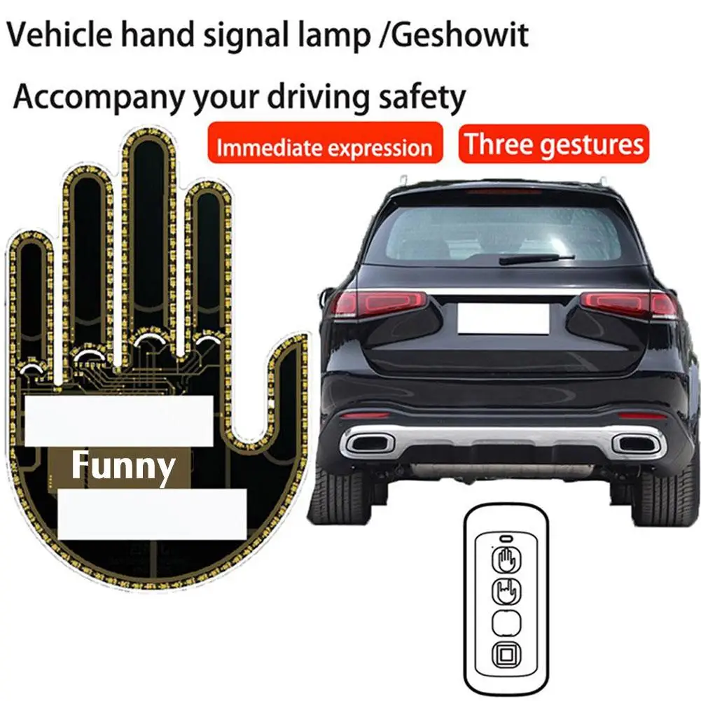 

Funny Car Finger Light With Remote Road Rage Signs Middle Gesture Hand Lamp Sticker Glow Panel For Universal Racing Window M2t9