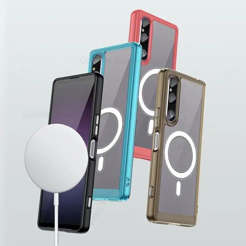 Capa For Sony Xperia 1 V Acrylic Transparent For Magsafe Magnetic Case For Xperia 1 V XQ-DQ72  Wireless Charging Magsafing Cover