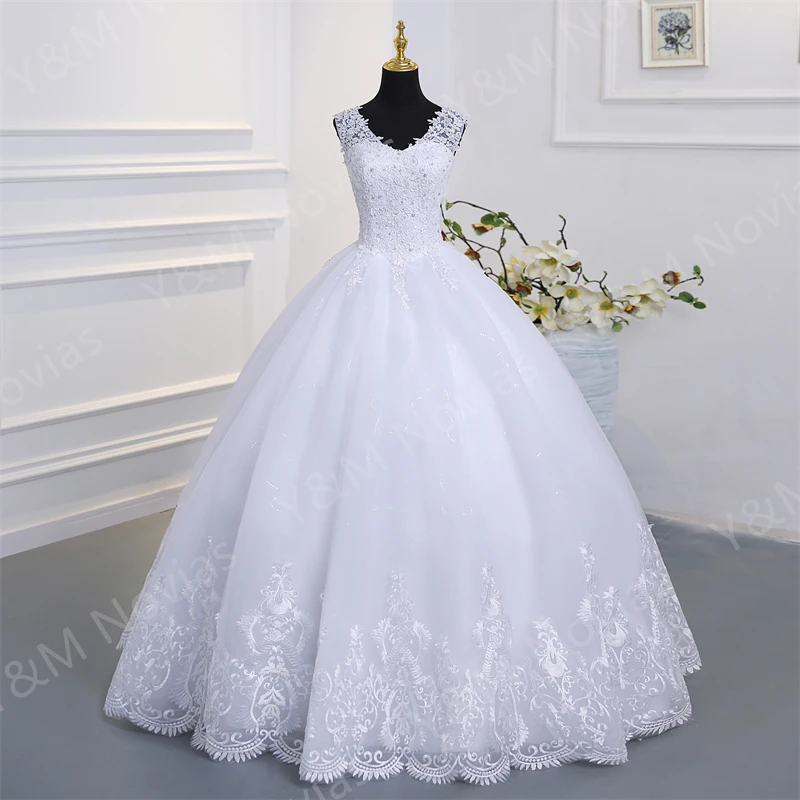 Y & M Novias с кристаллами бусинами V-образным вырезом красивые кружевные аппликации