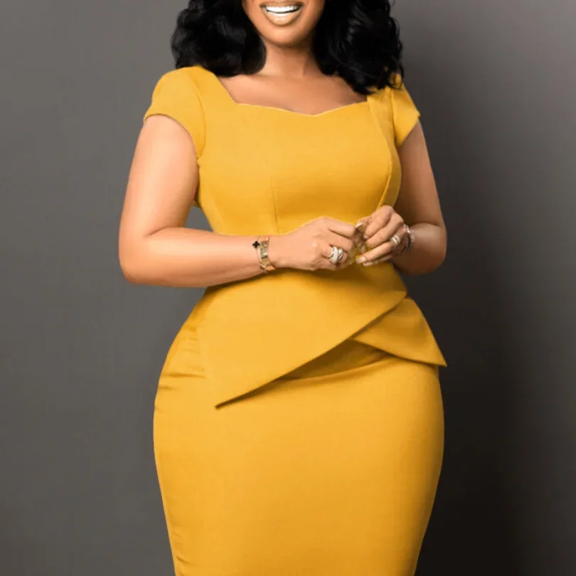 Летнее модное рабочее платье-карандаш женское элегантное офисное тонкое платье