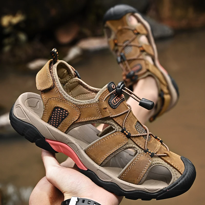 2023 Leather Men Shoes Summer New Large Size Men's Sandals Men Sandals Fashion Sandals Slippers Big Size 38-47