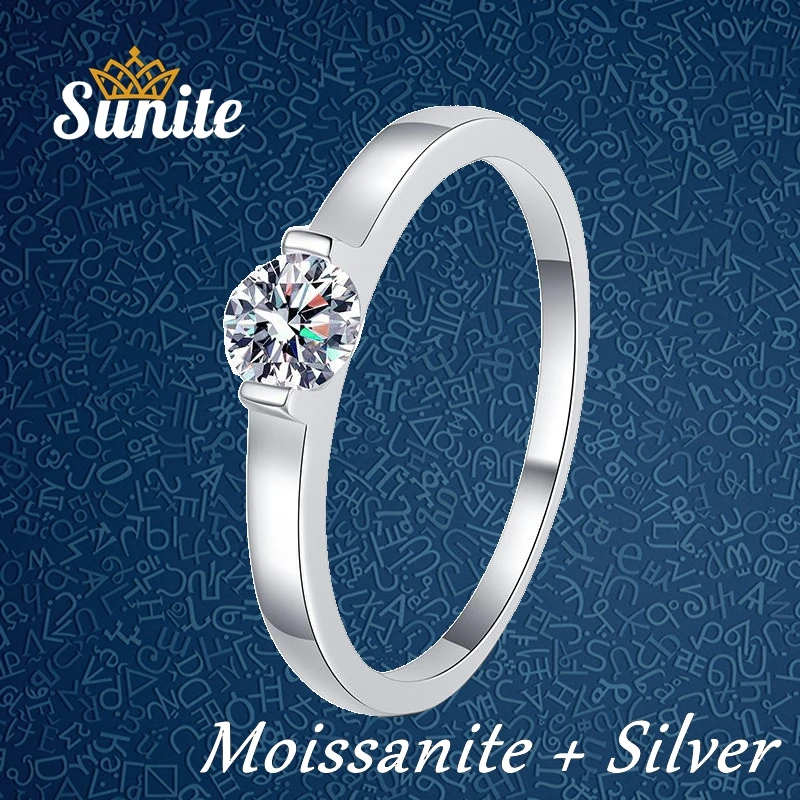 

Sunite 0.5ct Moissanite Diamond Small Pretty Waist Ring for Women Engagement Love Band Gold Plated 925 Sterling Silver Anillos