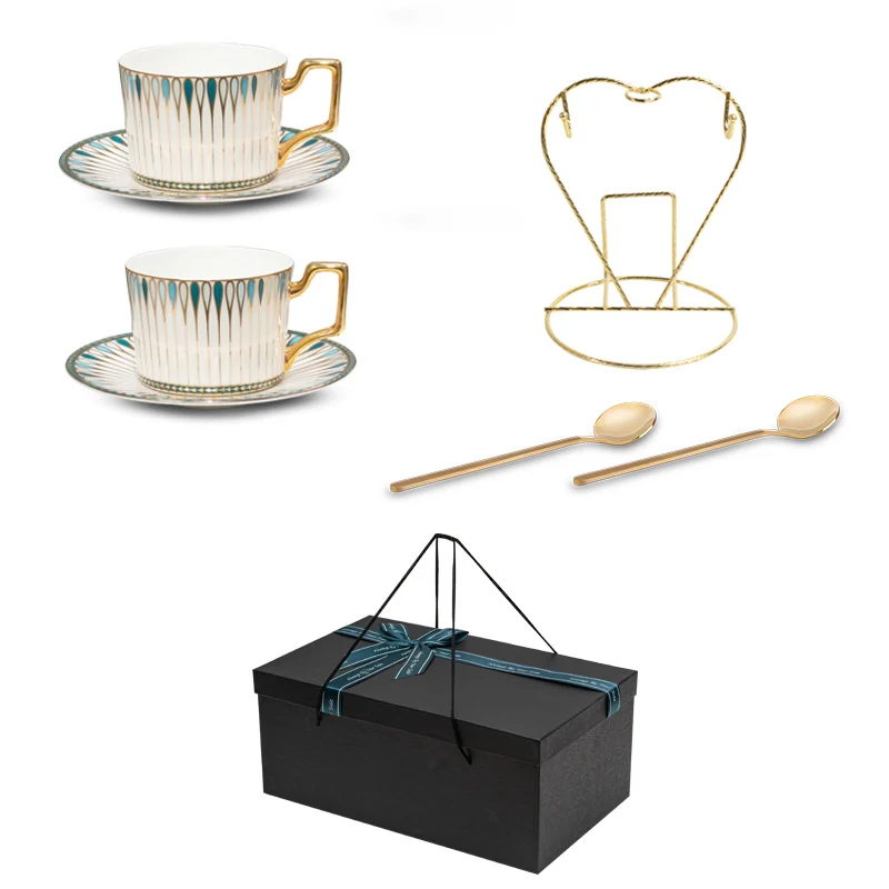 

220mlx2pcs Bone China Coffee Cup Set European Style Luxury Hanging Ears Cup Set Afternoon Tea Cup Saucer Set Gift Box Pack Rack