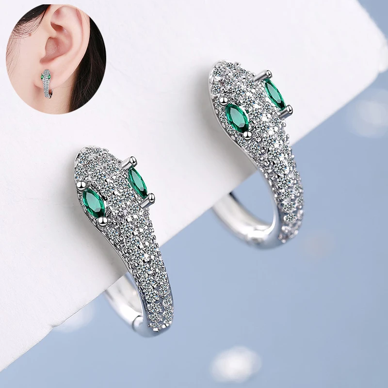 

Classic Cassiopeia Snake Hoop Earrings Micro Crystal CZ Stone Round Circle Female Geometric Earring Huggies Punk Trendy Jewelry