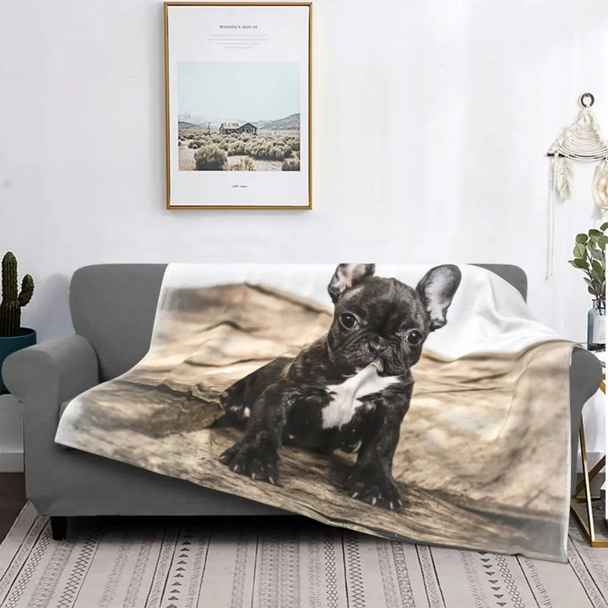 

French Bullodg Pppy Cute Dog Blankets Fleece All Season Portable Warm Throw Blanket for Sofa Bedroom Quilt
