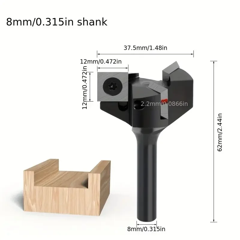 1 шт., 4 лезвия, строгальный станок по дереву, Т-образная деревообрабатывающая фреза для поверхности, хвостовик 8/12 мм, съемное лезвие, инструмент для выравнивания плиты