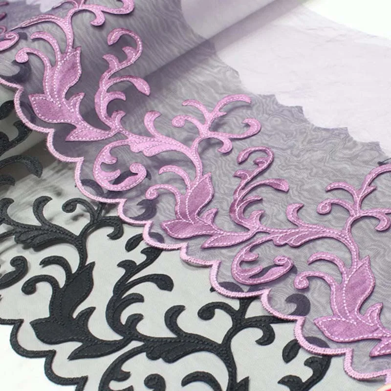 

29Yards Purple Black Embroidered Lace Trim Fabric DIY Crafts Wedding Dress Clothing Bra Sewing Materials Handmade 19.5cm