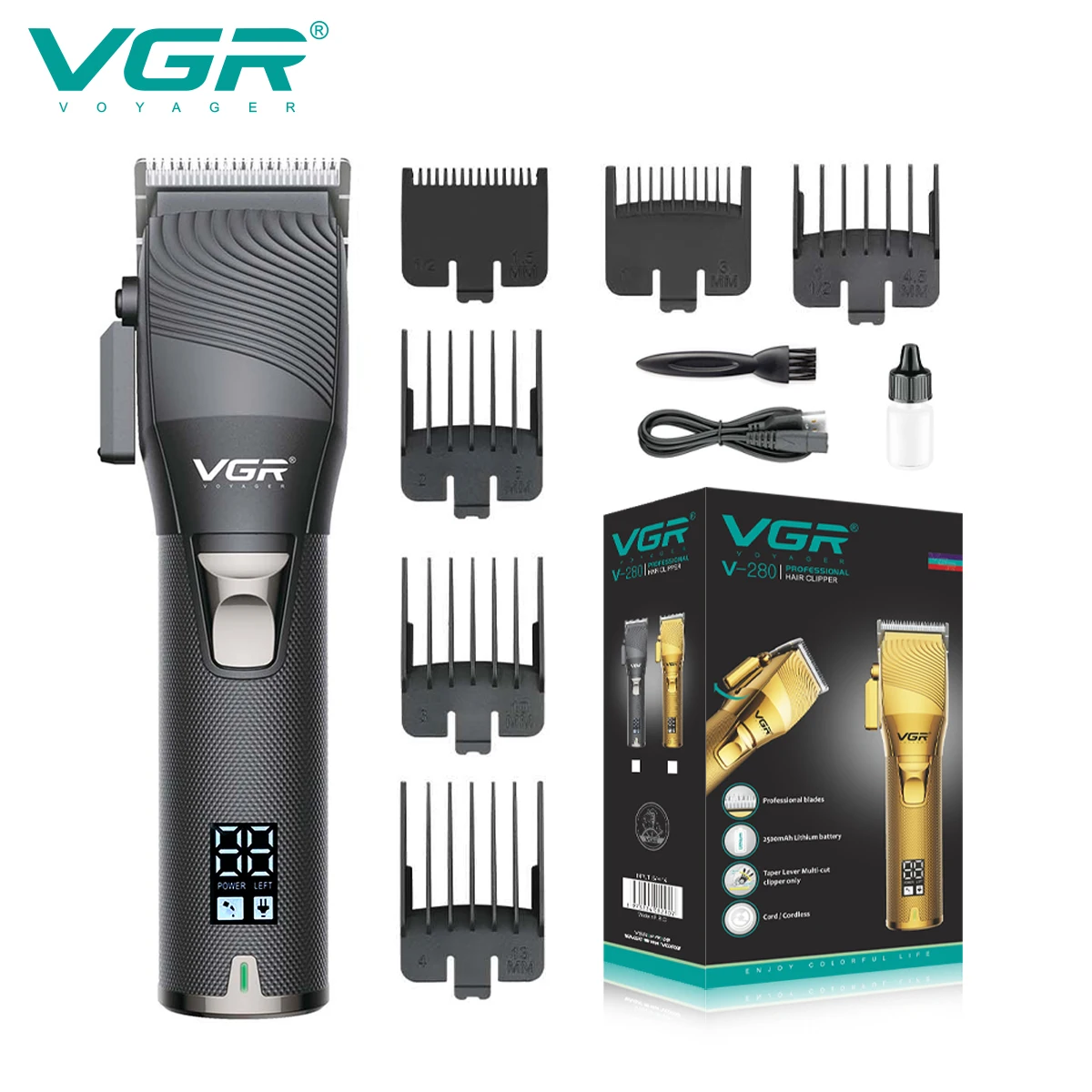 VGR Hair Trimmer Adjustable Hair Cutting Machine Professional Hair Clipper Cordless Haircut Machine Metal Trimmer for Men V-280