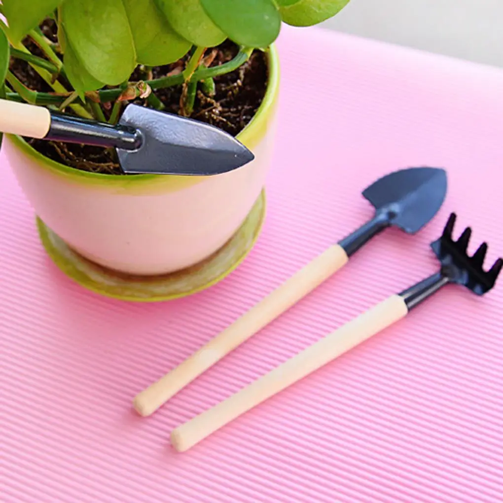 

3pcs Mini Portable Gardening Tool Metal Head Shovel Rake Spade Plant Garden Soil Raising Flowers Wooden Handle Tool Set Garden