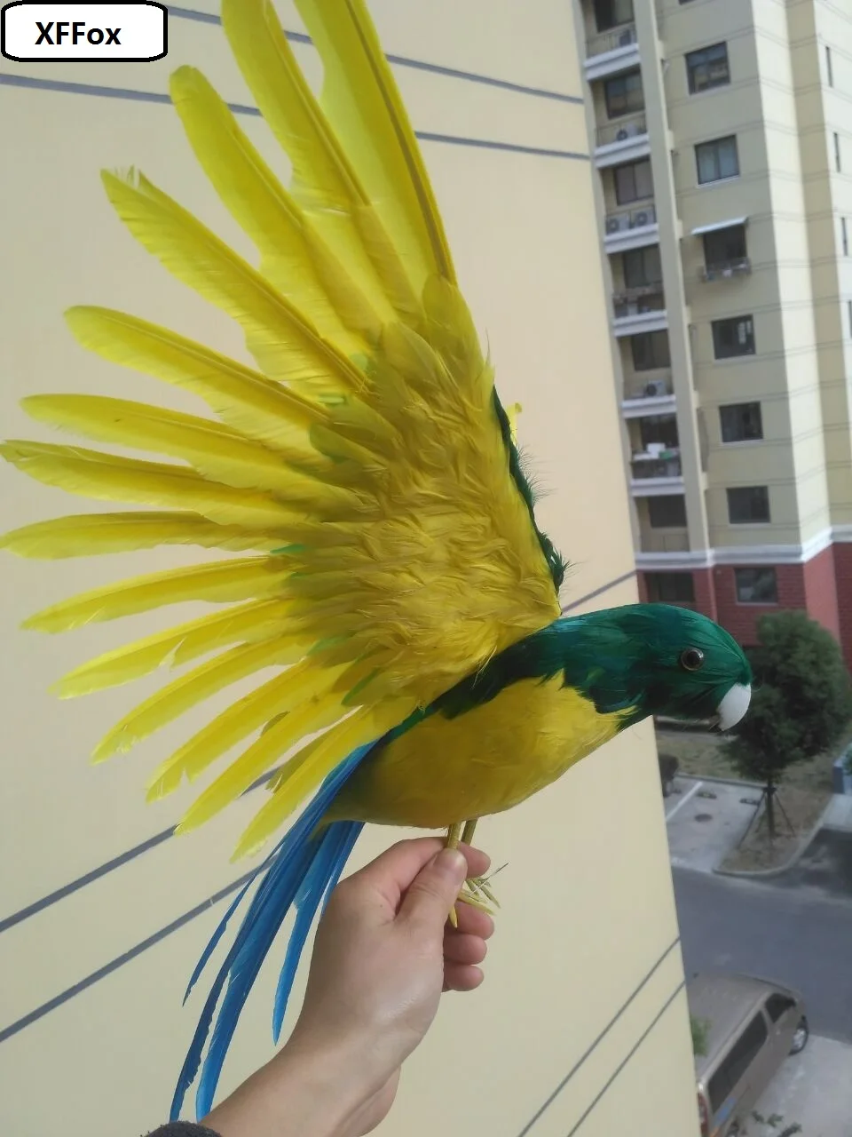 

real life yellow&green parrot model foam&feather wings parrot bird gift about 42x60cm d0079