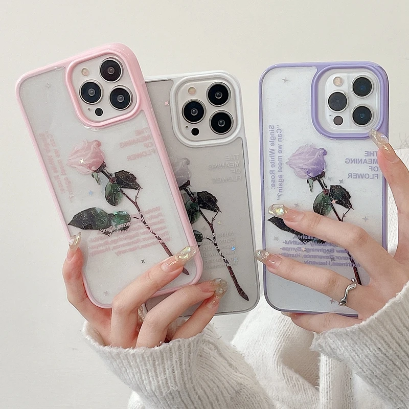 

Luxury Soft Flower Case For iPhone 11 12 13 Pro Max X XS XR 7 8 Plus SE 2020 Mini Bling Glitter Cases Cover