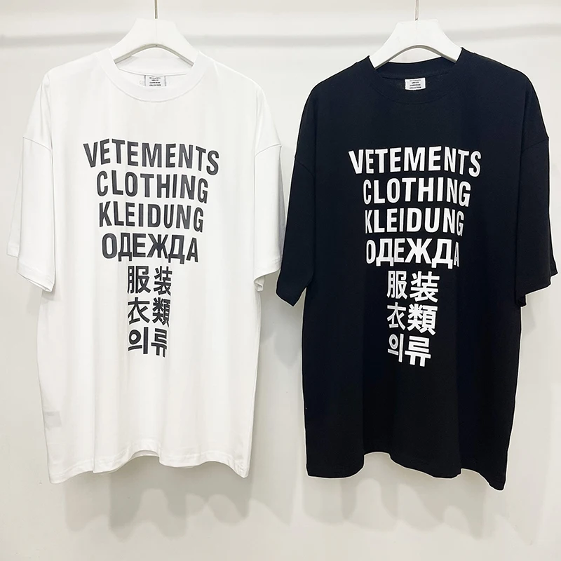 

Seven Languages Letter Print Logo VTM T-shirts Men Women High Quality Black White Top Tees Loose Casual Vetements Short Sleeve